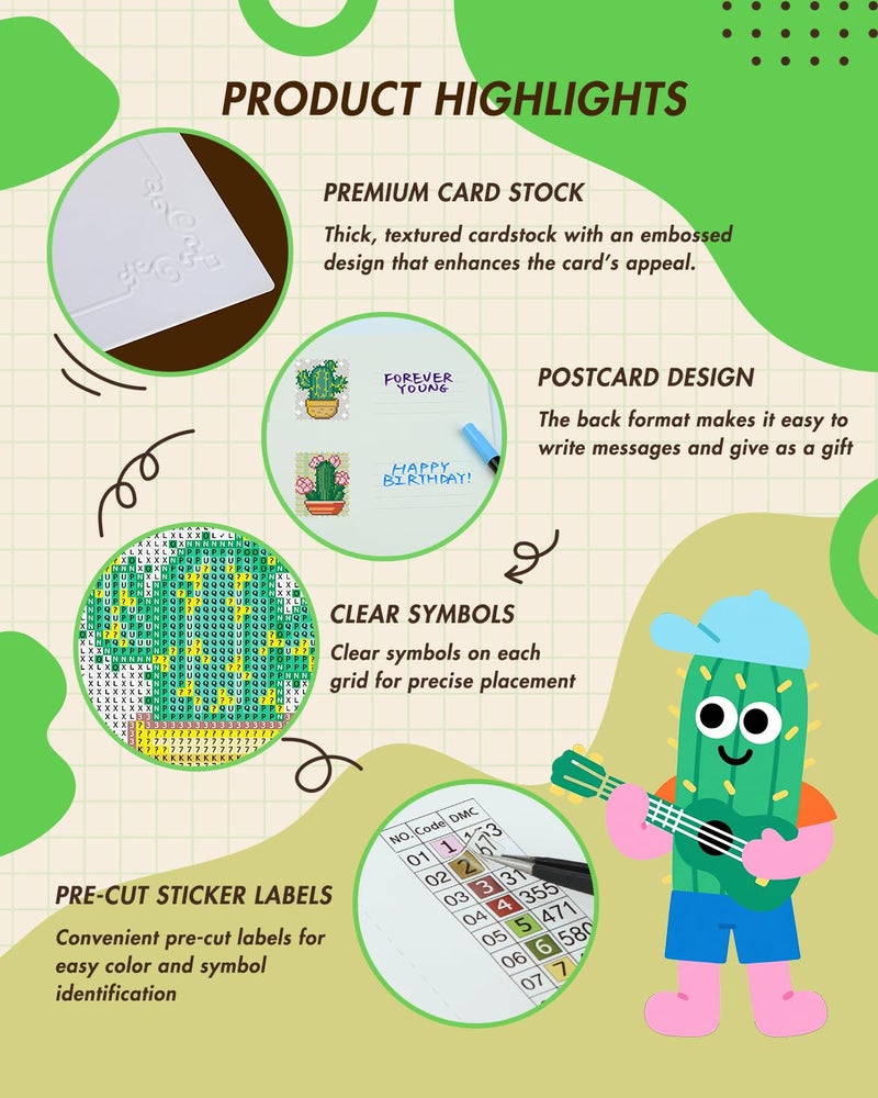 forever young Minigem Diamond Painting Kits Mini Diamond Art Kits, 9Pcs Small Diamond Art Kits for Adults 2-Hour Painting, Postcard-Style Resin Square Drill Diamond Painting Kits 5x7 Inch (Cactus) - Image 4