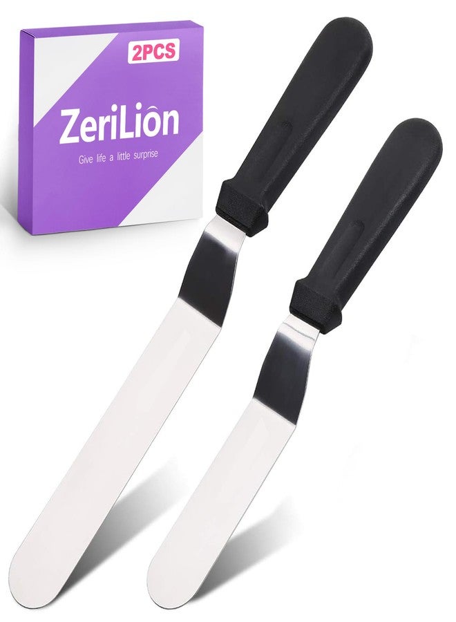 ZeriLion 2 Pcs Offset Icing Spatula Set 6 and 8 Inch Angled Stainless Steel Cake Frosting Spatulas for Baking and Decorating Cake Smoother and Scraper Tools - Image 1