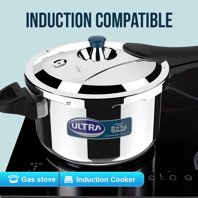 Ultra Dura Cook Triply 3.5 L Pressure Cooker,Ss 304 Food Grade,'Scts'Anti Bulging,Froth Collector,Broad Base Quick Cooking -Savesgas.Solid Backelite Handles,3 Layered Body, Induction,Isi,5 Y Warranty. - Image 2