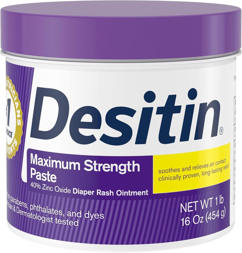 Desitin كريم طفح الحفاضات بحد أقصى من القوة، 40% أكسيد الزنك للعلاج، التخفيف والوقاية، خالي من المواد المسببة للحساسية، خالي من الفثالات والبارابين، يحمي البشرة لمدة تصل إلى 12 ساعة، 16 أونصة - Image 1