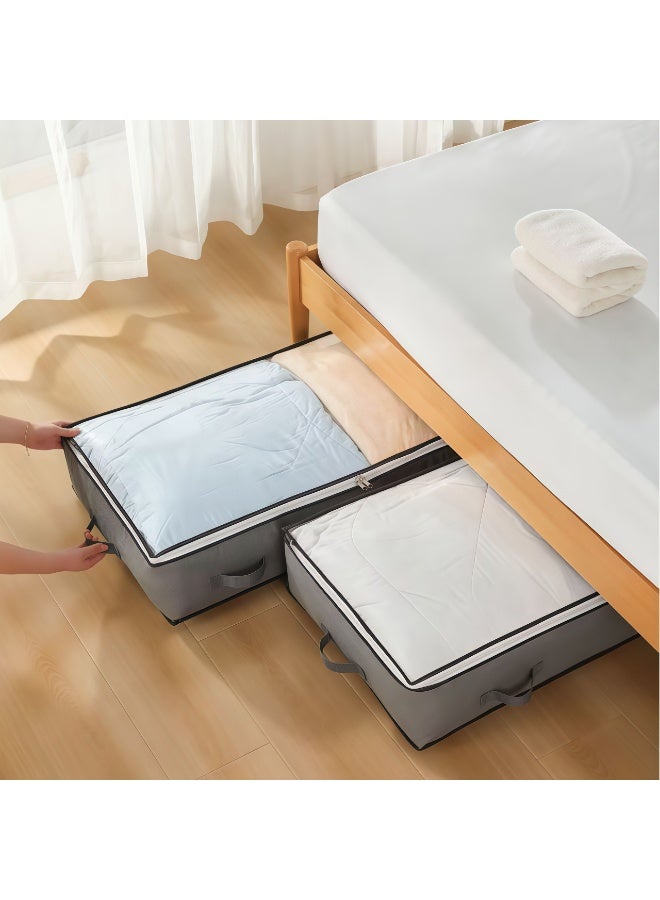 CHIYLE 2-Pack 90L Under Bed Storage Bags, Foldable Underbed Organizers with Clear Window, Large-Capacity Storage Bins for Clothes, Blankets, Bedding & Seasonal Items – Grey - Image 4