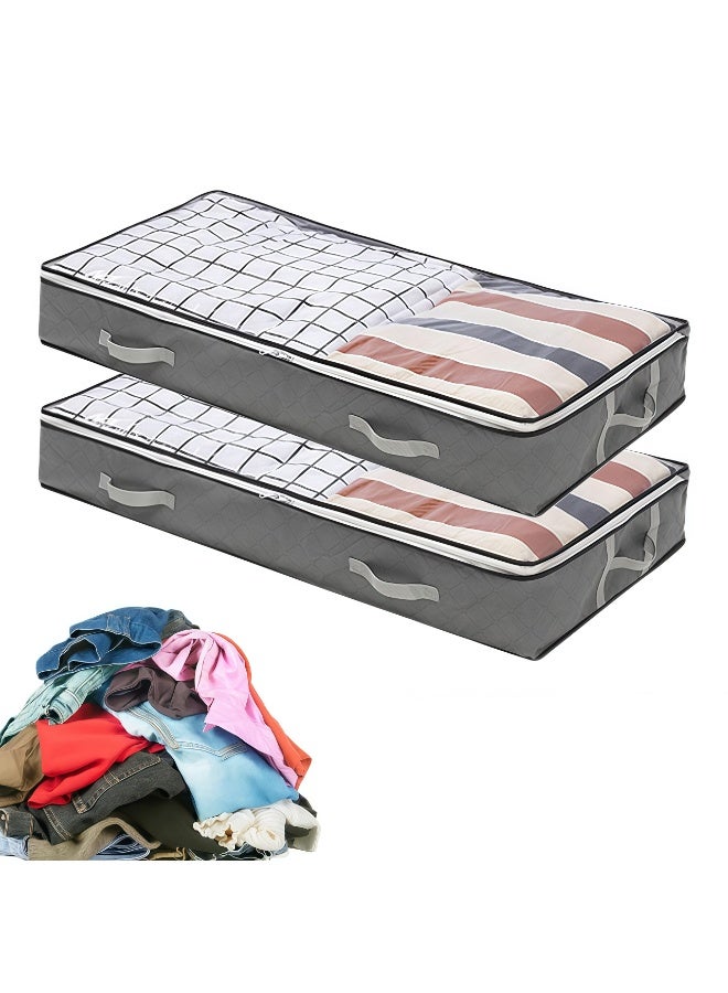 CHIYLE 2-Pack 90L Under Bed Storage Bags, Foldable Underbed Organizers with Clear Window, Large-Capacity Storage Bins for Clothes, Blankets, Bedding & Seasonal Items – Grey - Image 1