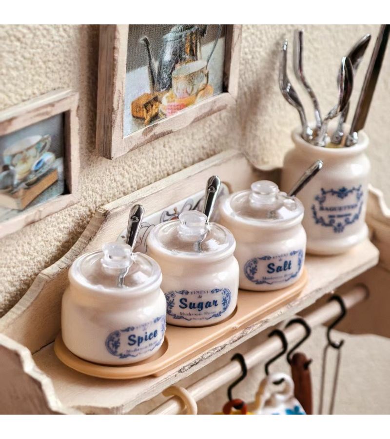 7pcs Beige Miniature Simulation Kitchen Seasoning Jars For Dollhouse Decor - Image 4