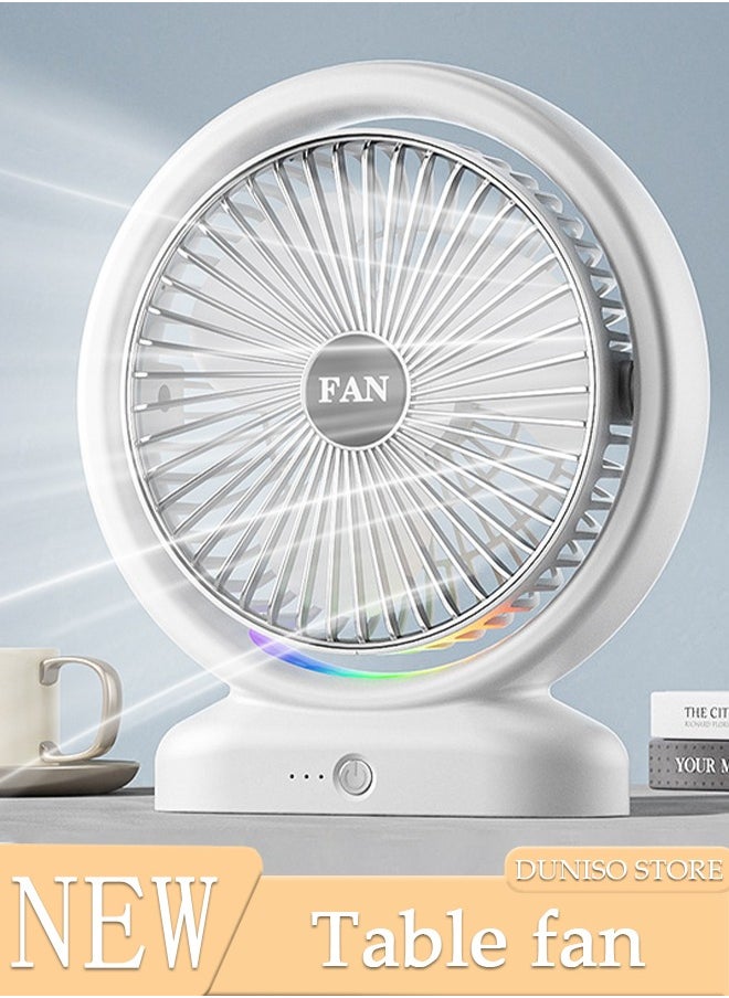 DUNISO Multifunction Table Fan, Rechargeable Battery Operated Fan with LED Light, USB Fan Quiet, 180° Rotation Desk Fan, with 3 Speed for Home, Office, Travel, Camping, Outdoor, Indoor Fan  - Image 1