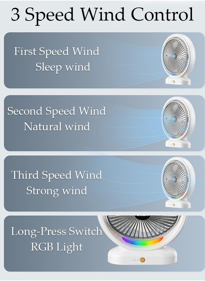 DUNISO Multifunction Table Fan, Rechargeable Battery Operated Fan with LED Light, USB Fan Quiet, 180° Rotation Desk Fan, with 3 Speed for Home, Office, Travel, Camping, Outdoor, Indoor Fan  - Image 3