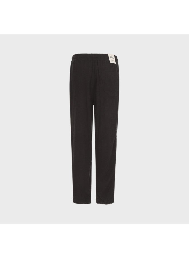 Zara men's Linen-blend Soft Comfortable Breathable Textured Versatile Casual Tapered Pants - Image 3