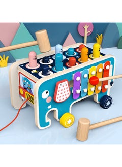 Generic Early Education Puzzle Knocking Toy Baby Hammer Children's Knocking Platform Gopher Knocking Music Building Block Car Trailer-Color:Red Elephant Hit The Gopher  - Image 3