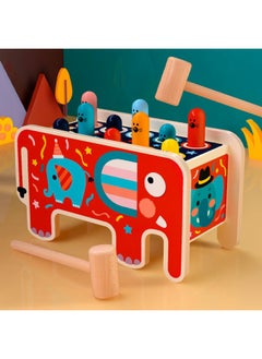 Generic Early Education Puzzle Knocking Toy Baby Hammer Children's Knocking Platform Gopher Knocking Music Building Block Car Trailer-Color:Red Elephant Hit The Gopher  - Image 2