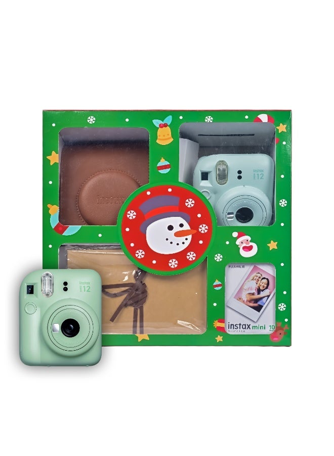 Instax Mini 12 Christmas Gift Box – Green Instant Mini 12 Camera with Brown Case, White Mini Film, Photo Frame, Album, Pegs and Batteries – Perfect Christmas Gift for Kids, Teens, and Adults - Image 1