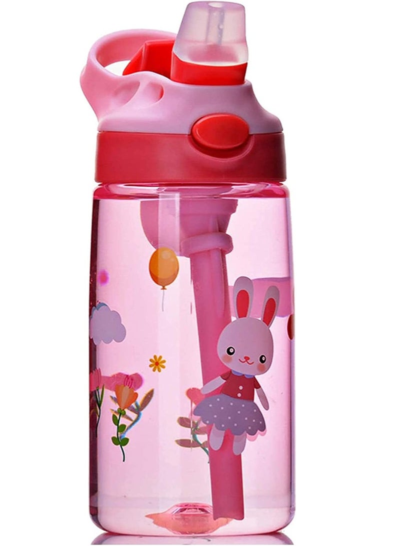 SOLARAE Children's Water Bottle, Toddler Cup with Straw Leak-Proof Button to Open, and Durable Plastic Drinking Suitable for Boys Girls Rabbits Indoor Outdoor - Image 5