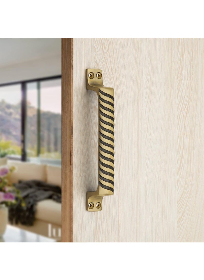 Peppa Peppa Antique Brass Finish Standard Size Door Fitting Accessories Premium KitDoor Accessories Kit Front AldropBack LatchTwo Handles Door Stopper Tower Bolt Golden 7 Curve_Set of 5  - Image 5