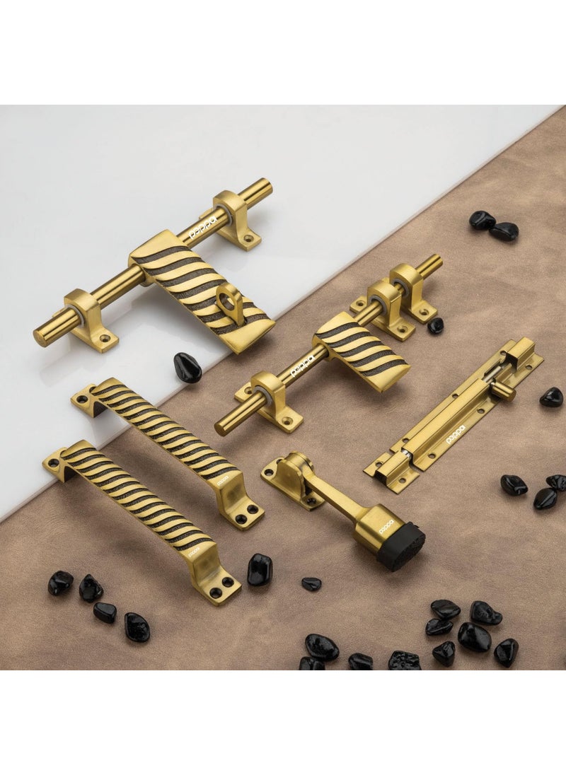 Peppa Peppa Antique Brass Finish Standard Size Door Fitting Accessories Premium KitDoor Accessories Kit Front AldropBack LatchTwo Handles Door Stopper Tower Bolt Golden 7 Curve_Set of 5  - Image 2