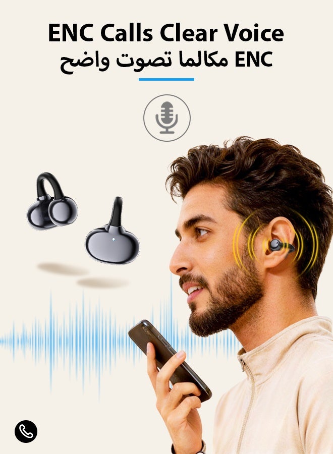 وابيك ماركة كورية RS7 سماعات أذن لاسلكية مفتوحة بمشبك للأذن، بلوتوث 6.0، مكالمات واضحة بتقنية ENC، علبة شحن بشاشة رقمية، شحن سريع، مقاومة للتعرق، تصميم خفيف وثابت، متوافقة مع iOS وAndroid، أسود نجمي - Image 3