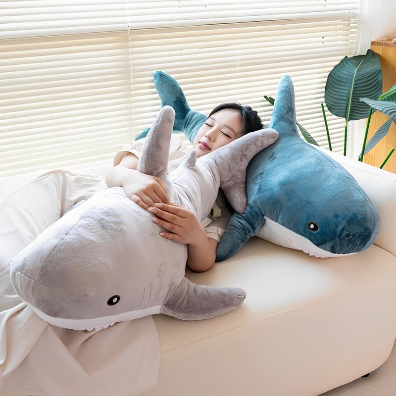 DongAi Plush Shark Toy Pillow, 31.4-inch Giant Shark Plush Animal Toy Super Soft and Cute Pillow Childrenâ€™s Boys and Girls Room Decoration Bedtime Gift (80CM,Blue) - Image 2