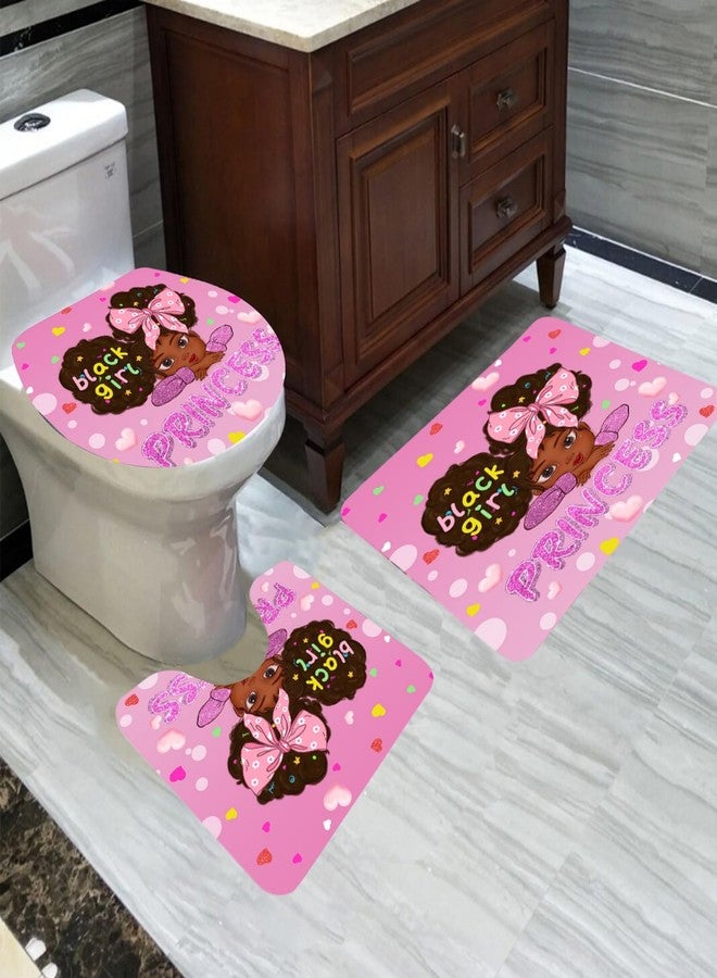 Jiospet African American Bathroom Set - Black Girl Shower Curtain Rugs Toilet Lid Cover and U Shape Mat 4PCS Decor Bath Sets with 12 Hooks, 70"x70" - Image 3