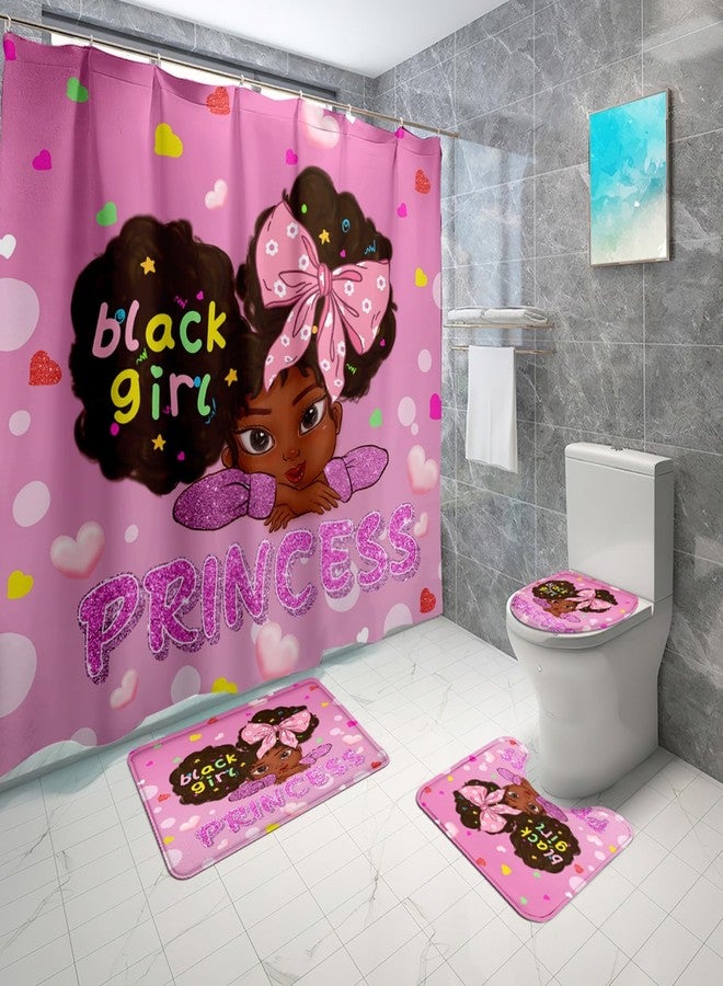 Jiospet African American Bathroom Set - Black Girl Shower Curtain Rugs Toilet Lid Cover and U Shape Mat 4PCS Decor Bath Sets with 12 Hooks, 70"x70" - Image 1