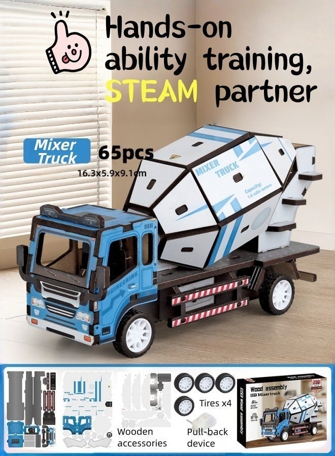 سعودي سيليكت لعبة شاحنة خلط خشبية ثلاثية الأبعاد جذابة - مجموعة تجميع نموذجية ممتعة لتعلم العلوم والتكنولوجيا والهندسة والرياضيات - Image 1