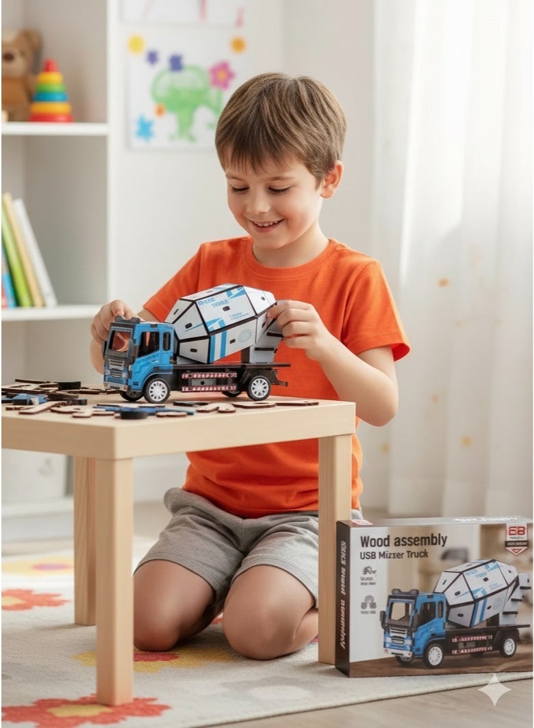 سعودي سيليكت لعبة شاحنة خلط خشبية ثلاثية الأبعاد جذابة - مجموعة تجميع نموذجية ممتعة لتعلم العلوم والتكنولوجيا والهندسة والرياضيات - Image 2