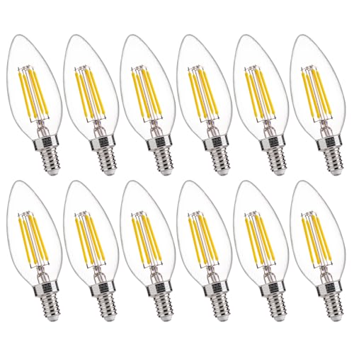 FLSNT 5000K Daylight B10 Dimmable LED E12 Candelabra Bulbs, 40W Equivalent LED Chandelier Light Bulbs, 450LM, Clear Glass Finishing, 12 Pack UL,CA65 Listed. - Image 1