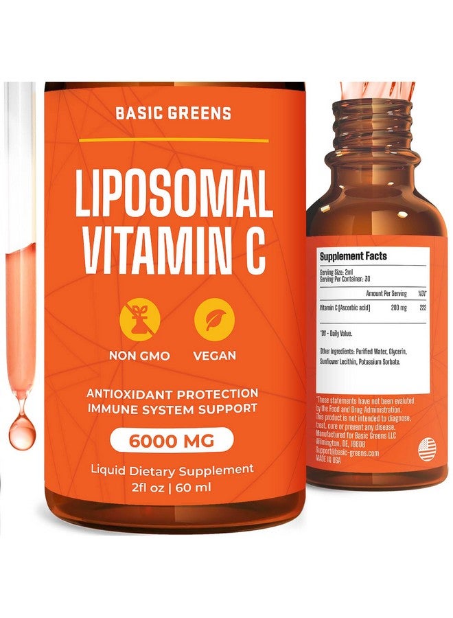BASIC GREENS Liposomal Vitamin C Liquid 200mg - High Absorption Immune Support & Antioxidant - Collagen & Skin Health, Non-GMO, Vegan-Friendly, Gentle on Stomach, 2 fl oz Supplement - Image 1