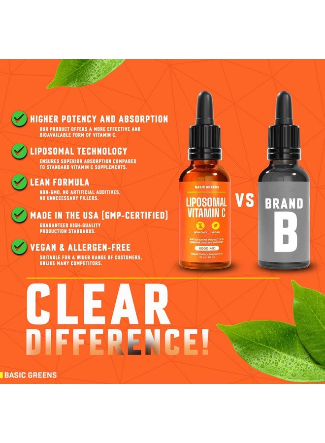 BASIC GREENS Liposomal Vitamin C Liquid 200mg - High Absorption Immune Support & Antioxidant - Collagen & Skin Health, Non-GMO, Vegan-Friendly, Gentle on Stomach, 2 fl oz Supplement - Image 3