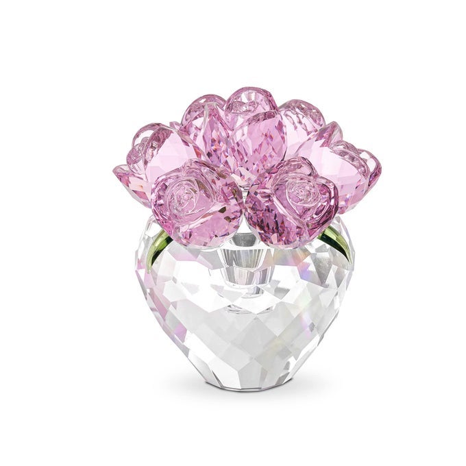 CRYSTAL ROSE FLOWER FIGURINES COLLECTIBLE GLASS SPRING BOUQUET WITH VASE HOME DECOR ROMANTIC GIFTS FOR WOMEN PINK