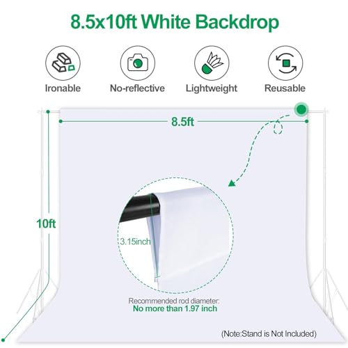 EMART 8.5x10 ft White Backdrop for Photography, Large Party Photo Background Curtain Drapes, Washable Polyester Fabric Back Drop Screen Sheet for Birthday Video Studio Portrait Photoshoot - Image 3