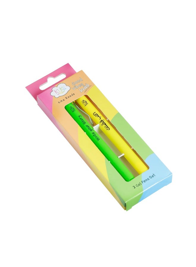 KIKA READS Good Vibes Faqat Gel Pens Set – Green & Yellow