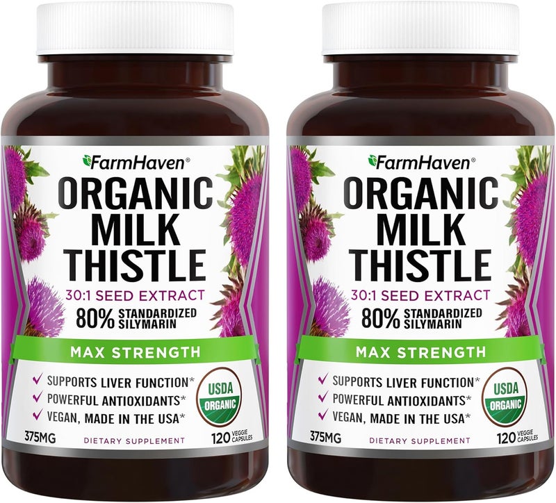FarmHaven USDA Organic Milk Thistle Capsules  30X Concentrated Seed Extract  80 Silymarin Standardized  Supports Liver Function and Overall Health  NonGMO  240 Veggie Capsules - Image 1