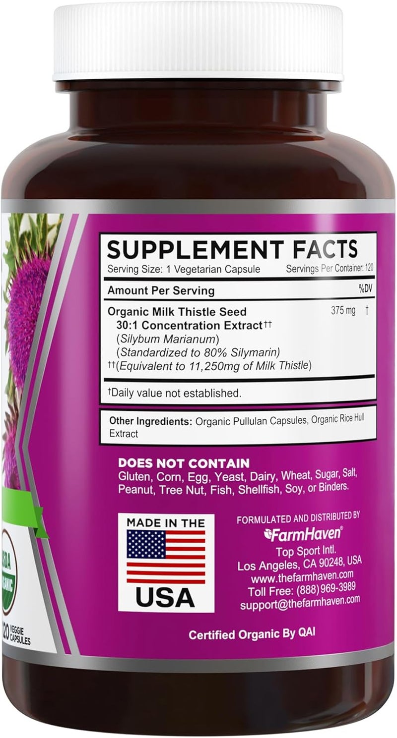 FarmHaven USDA Organic Milk Thistle Capsules  30X Concentrated Seed Extract  80 Silymarin Standardized  Supports Liver Function and Overall Health  NonGMO  240 Veggie Capsules - Image 2
