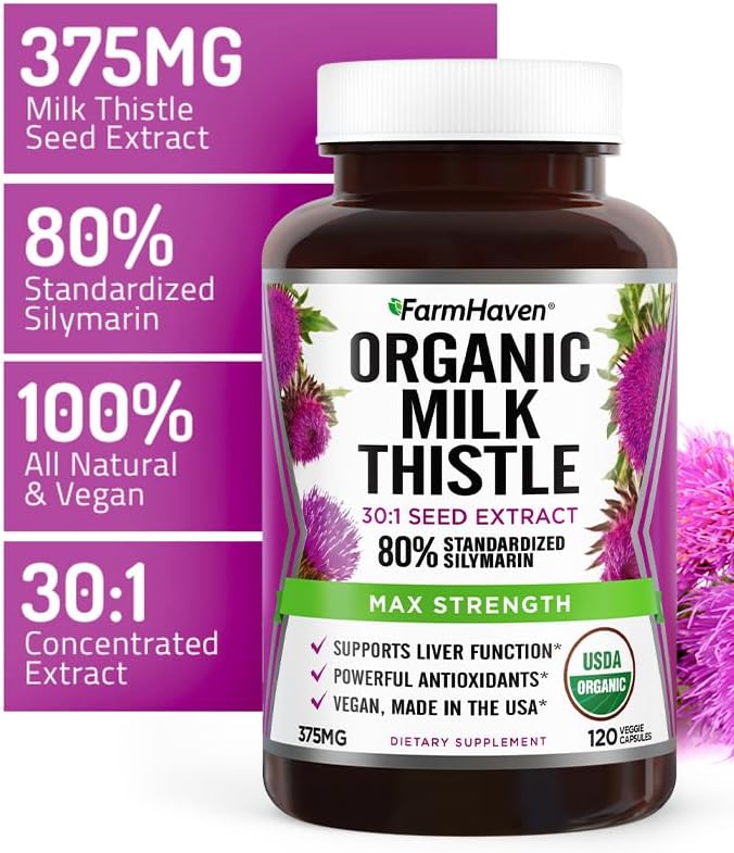 FarmHaven USDA Organic Milk Thistle Capsules  30X Concentrated Seed Extract  80 Silymarin Standardized  Supports Liver Function and Overall Health  NonGMO  240 Veggie Capsules - Image 3