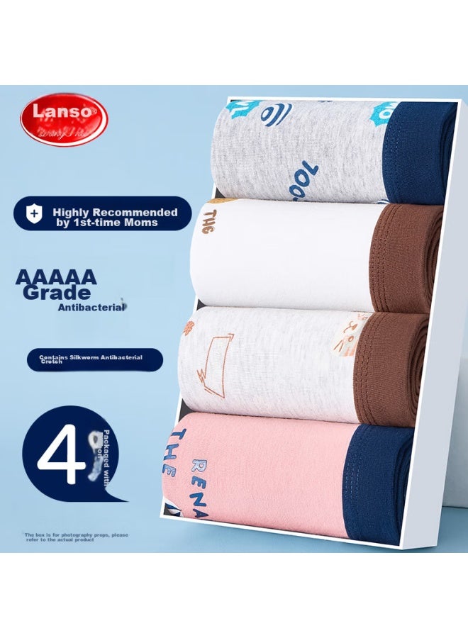 LANG SHA Langsha Children's Underwear, Boys' Underwear, Youth Boxer Briefs, Antibacterial Silk Gusset, For Older Children, Square-cut Shorts, 4-pack, Size 170  - Image 1