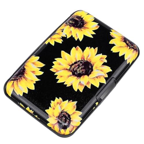 ELFISH Mini RFID Aluminum Wallet Credit Cards Holder Business Card Case Metal ID Case for Men Women (Yellow sunflower) - Image 1