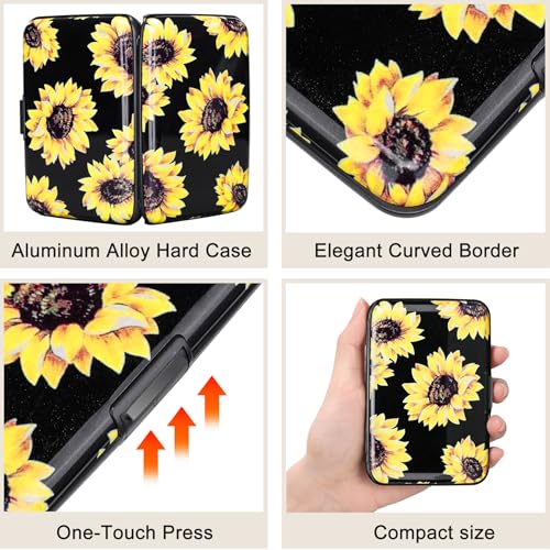 ELFISH Mini RFID Aluminum Wallet Credit Cards Holder Business Card Case Metal ID Case for Men Women (Yellow sunflower) - Image 3