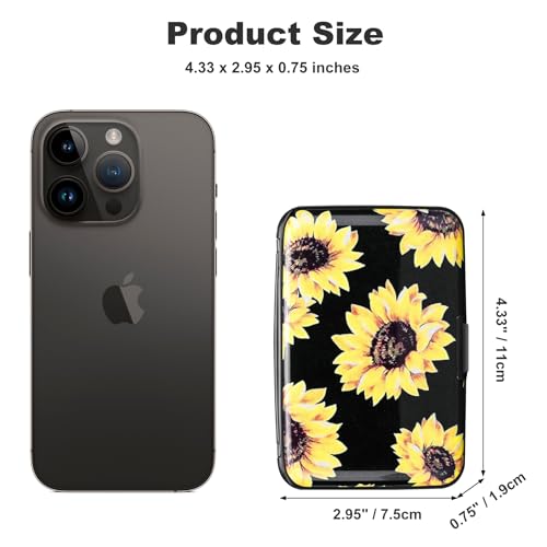 ELFISH Mini RFID Aluminum Wallet Credit Cards Holder Business Card Case Metal ID Case for Men Women (Yellow sunflower) - Image 4
