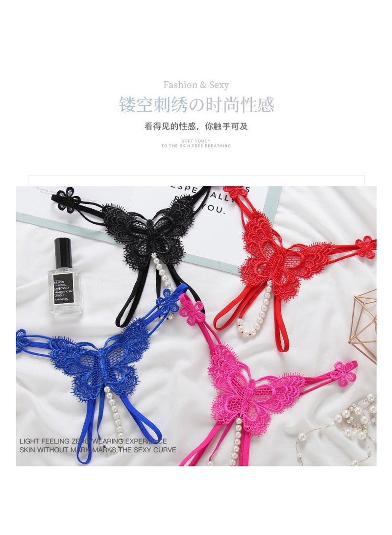 Women Lace Mid Rise Brief Underwear Breathable Scallop Trim Panties With Pearls.  - Image 3