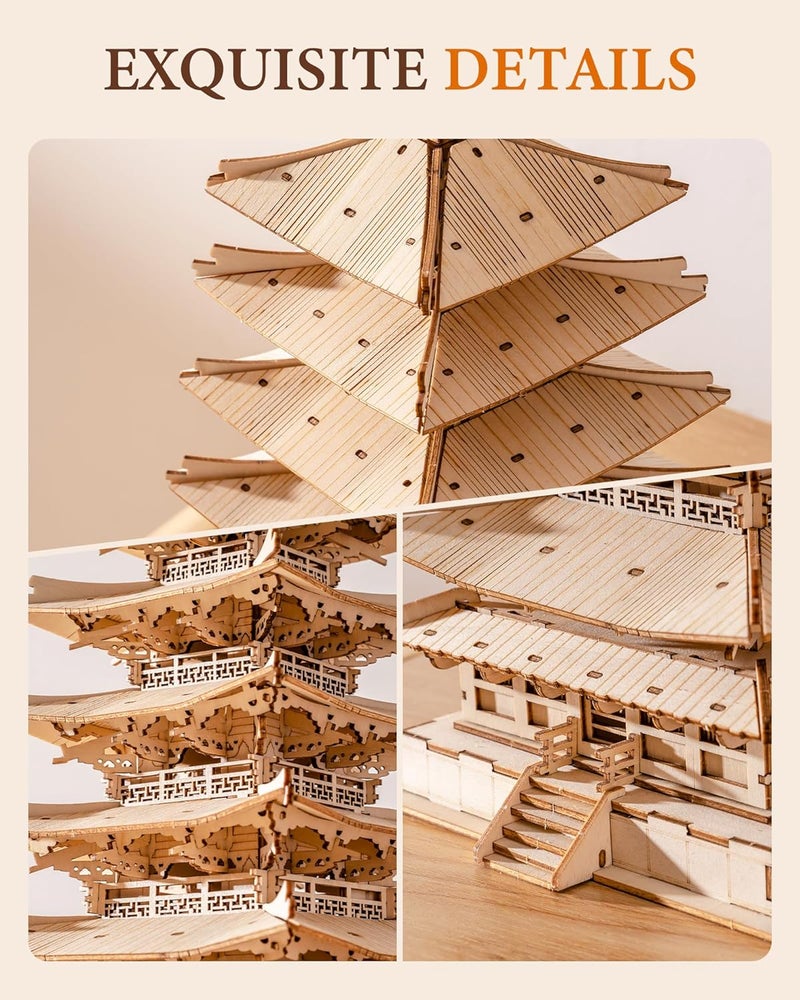 Rolife Wood Model Kits for Adults to Build 3D Puzzles DIY Five-storied Pagoda Birthday Unique Gifts for Friends or Family - Image 5