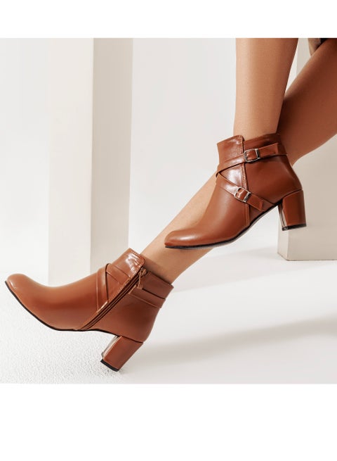 حذاء بكعب الكاحل جلد مع إكسسوارات R-21 - هافان