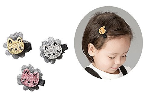 FANCYBABY Cat Design Hair Clips (3 Count) - Girls & Toddlers (Pink, Gold, Silver) - 3pcs Snap Clips - Cat Lovers - Party & Occasion - Image 1