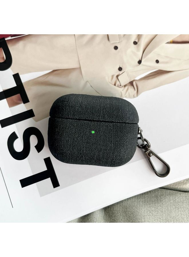 Simple Pure Color Cloth Texture Bluetooth Earphone Protective Case For AirPods4 Pro2 For Apple Portable Universal Style Imprinted-Color:Black (cloth)-Applicable Model:airpods 4 - Image 1