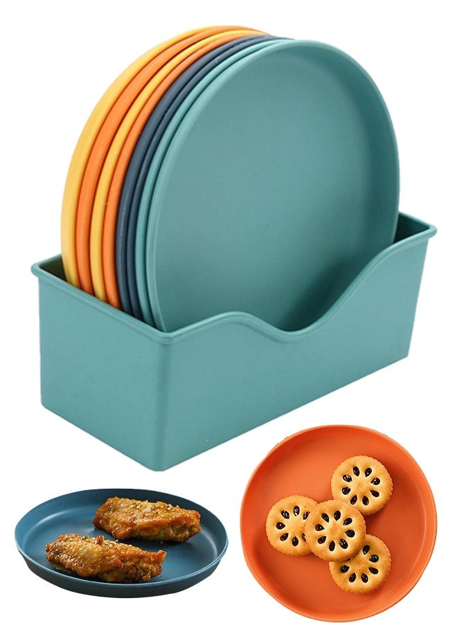 SenRan 9Pcs 6 Inch Multicolor Plastic Plates with Holder, Unbreakable Reusable Trash Snack Plates for Home Use - Image 1