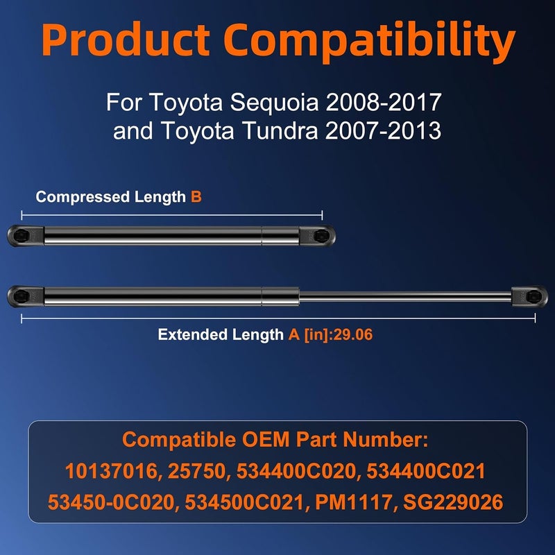 Euplokeer Qty (2) 534400C020 Hood Strut Lift Support Compatible with Toyota Tundra 2007-2013, Bonnet Gas Shock Strut Fits for Toyota Sequoia 2008-2017 Replace OE# 2B845621W, 25750, 96655 - Image 2