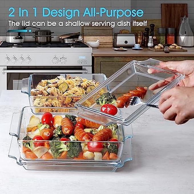 rayihni Rectangular Glass Casserole Dish With Glass Lid Glass Bakeware With Lid Glass Microwave Casserole Dish Lidded Small Casserole Dish Cfb15L2L - Image 5