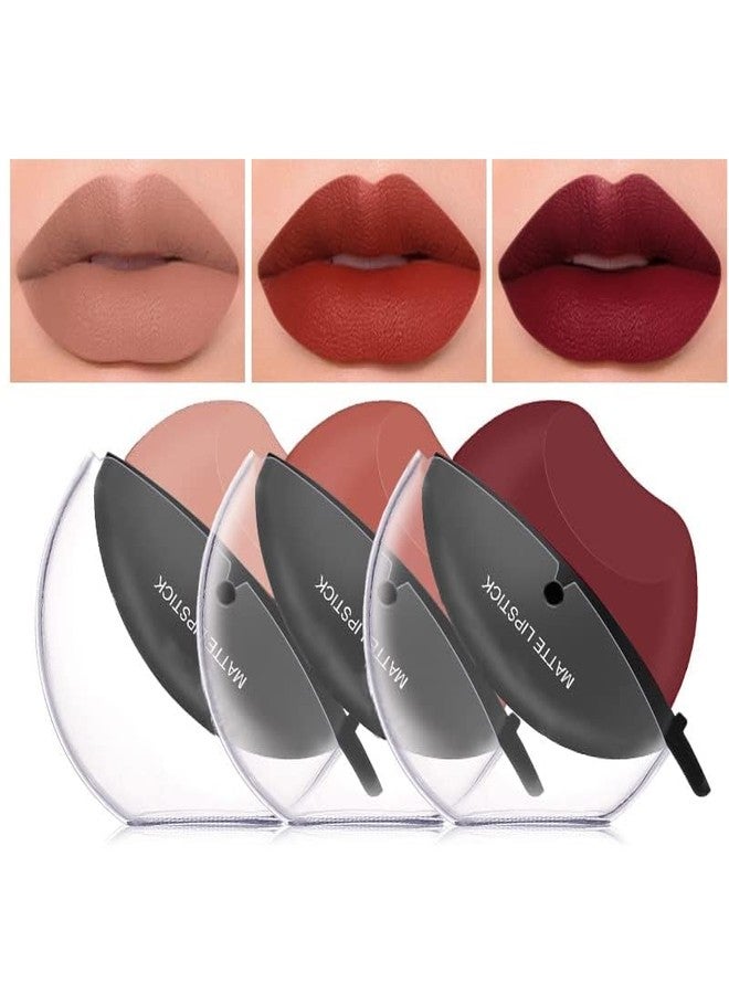 DAGEDA 3 Colors Matte Lipstick Set, Matte Velvet Lipstick Lip Shape Lazy Lipstick, Long Lasting High Pigmented Non-stick Cup Lip Gloss, Waterproof Easy to Color Lipstick Lazy Lip Makeup（Color C - Image 2