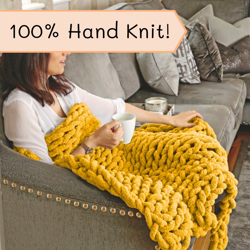 adyrescia chunky knit بطانية رمي | 100 ٪ متماسكة مع Jumbo Chenille Yarn (30 "" X40 "" Harvest Yellow) - Image 3