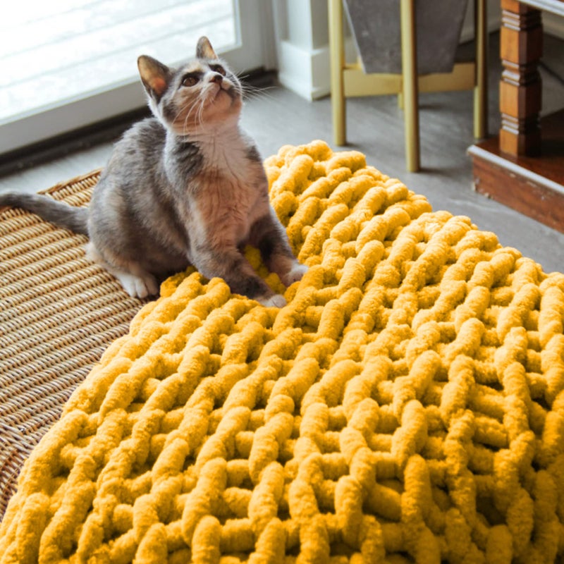 adyrescia chunky knit بطانية رمي | 100 ٪ متماسكة مع Jumbo Chenille Yarn (30 "" X40 "" Harvest Yellow) - Image 2