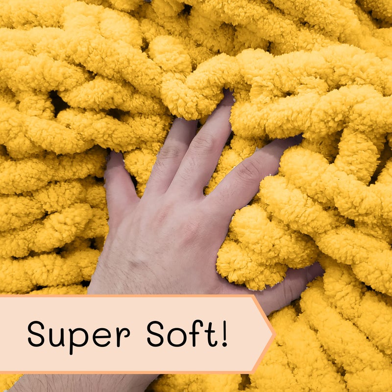 adyrescia chunky knit بطانية رمي | 100 ٪ متماسكة مع Jumbo Chenille Yarn (30 "" X40 "" Harvest Yellow) - Image 4