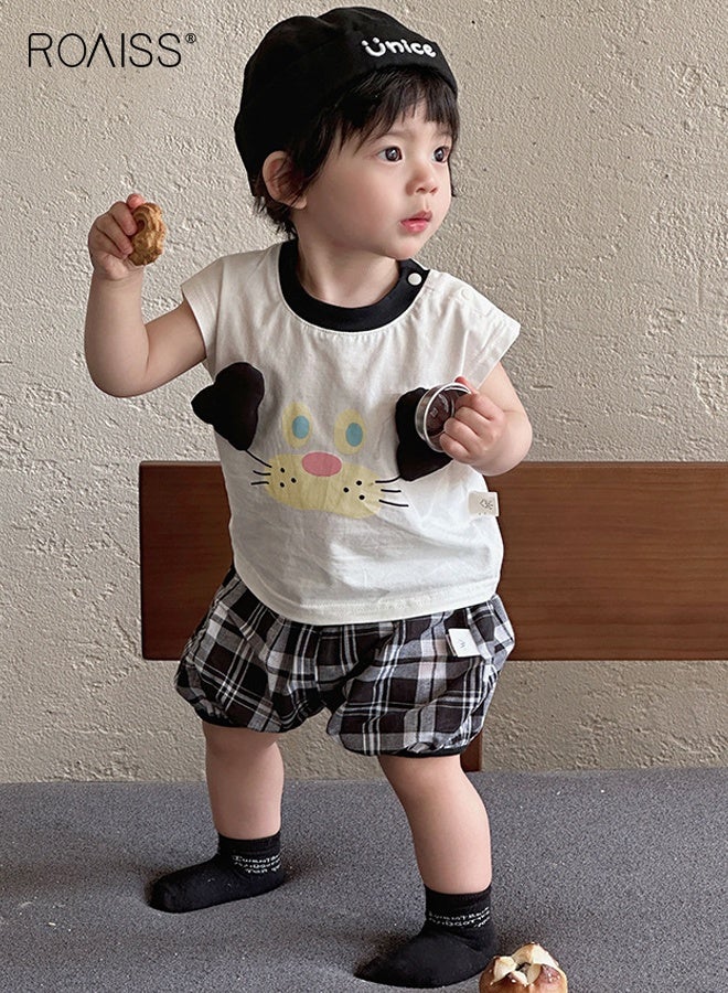 رويس طقم ملابس مريحة مكون من قطعتين للأولاد، طقم تي شيرت وشورت رائع، زي صيفي أنيق مع بلوزة بأكمام قصيرة وبنطال قصير منقوش - Image 3