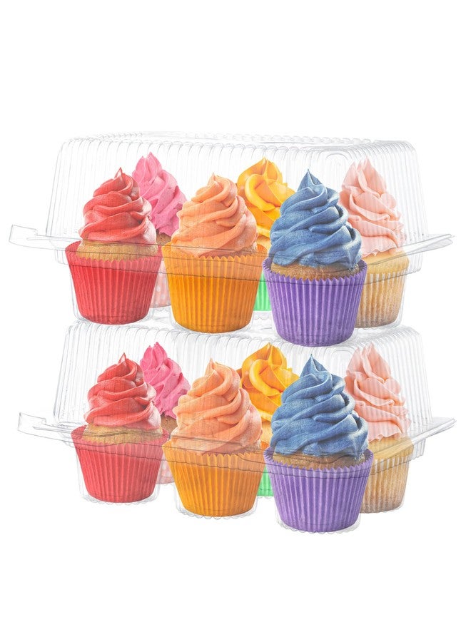 Supellectilem Plastic Cupcake Containers Boxes | 6 Compartment - 12 Pack | Disposable High Dome Dozen Cupcake Holder With Lid Bulk | Extra Sturdy Stackable Cupcake Boxes | Durable Muffin Packaging Transporter To Go - Image 2