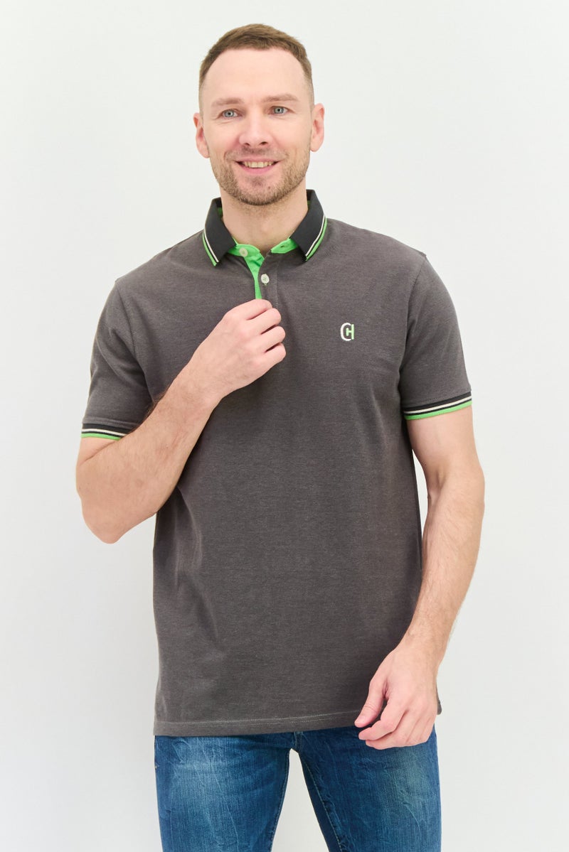 CROSSHATCH Men Regular Fit Embroidered Logo Short Sleeves Polo, Grey - Image 1